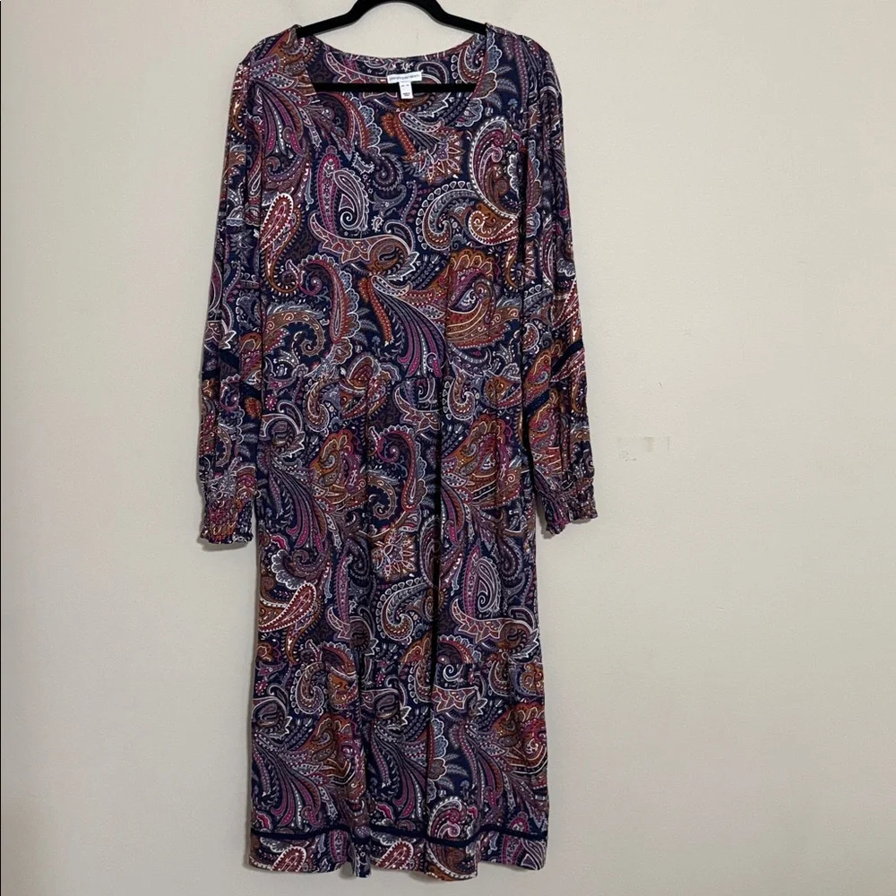 Canon Multicolor Paisley Long Sleeve Dress women XL festival casual linen boho - Picture 4 of 9